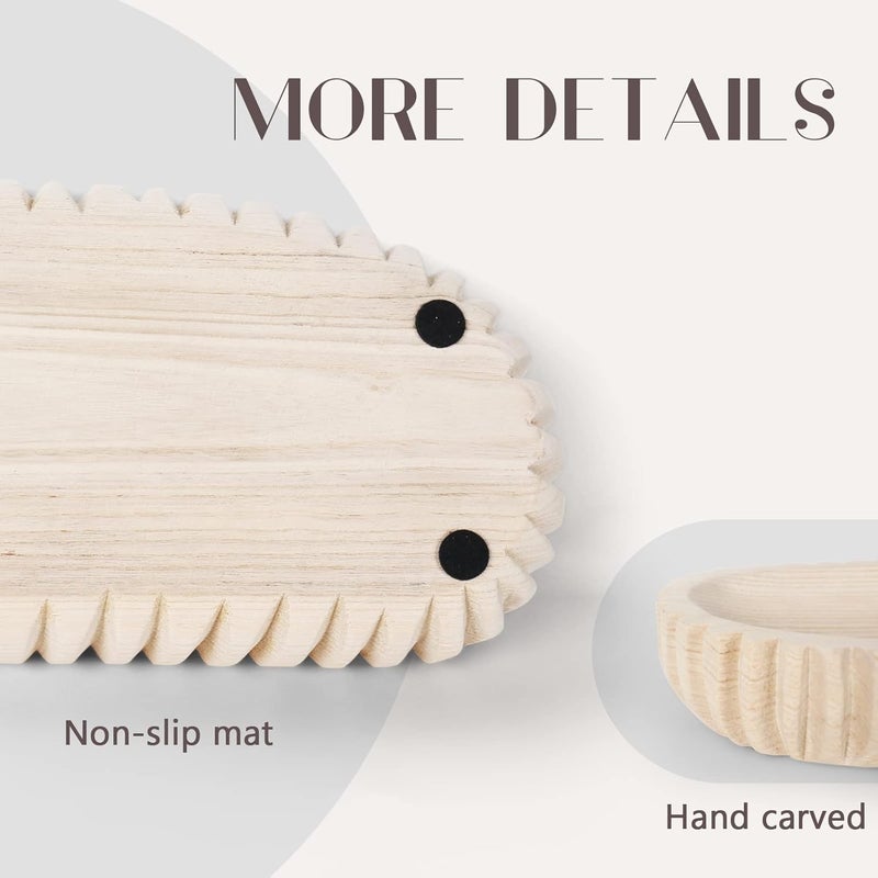 Oakrain Wooden Decorative Dough Bowl for Home Decor, Unique Centerpiece Bowl, Wood Bowl with Hand Carved Vertical Stripes, Home Decor Accents for Farmhouse Boho Rustic Style (16.3"x 6" Light Wood Color) - Image 4